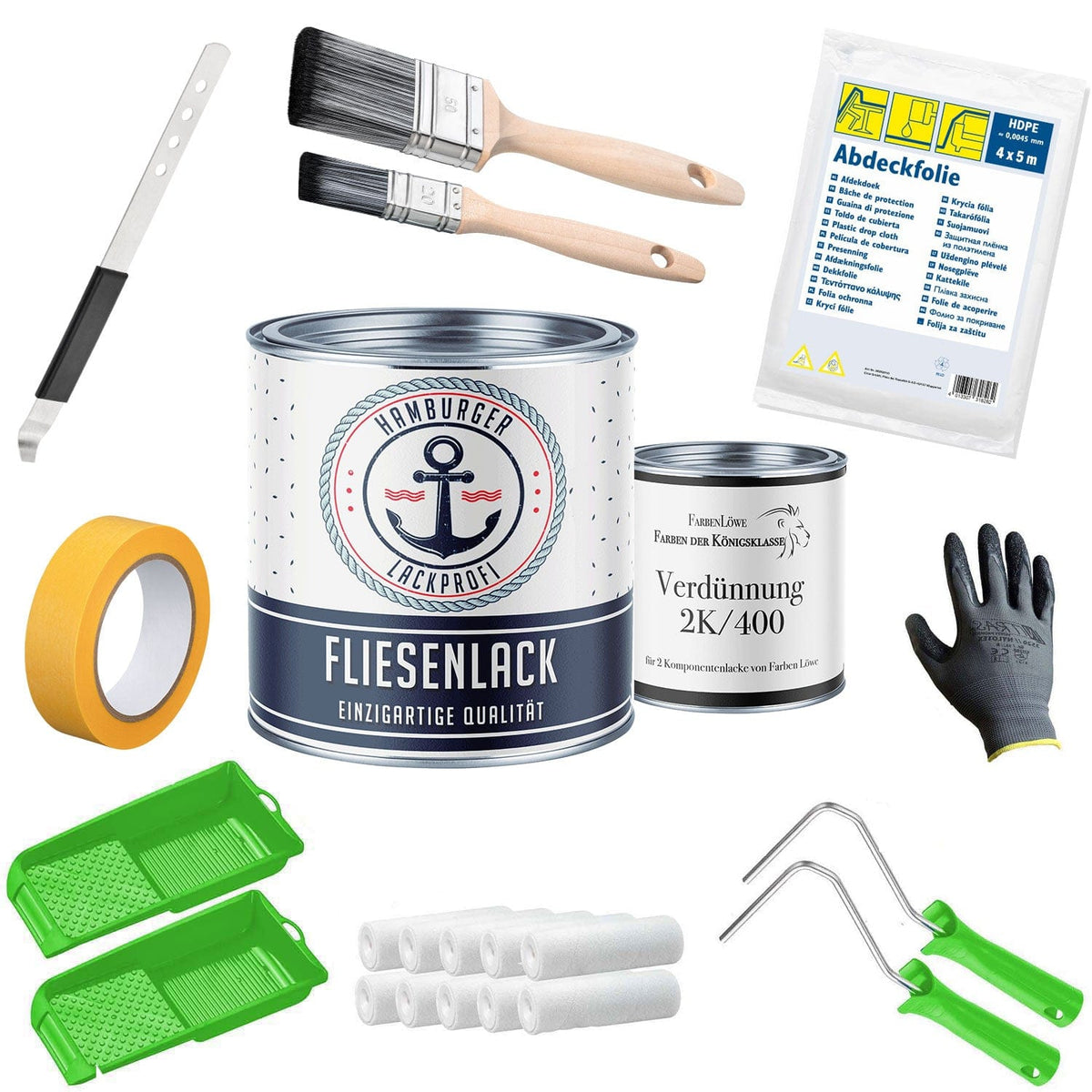 Farba do płytek Zieleń sosnowa RAL 6028 z zestawem malarskim (X500) - Hamburger Lack-Profi