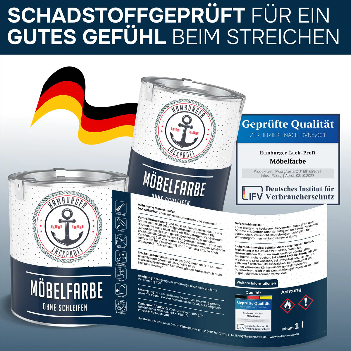 Möbelfarbe ohne Schleifen RAL 5014 Taubenblau - Möbellack Hamburger Lack-Profi - Hamburger Lack-Profi
