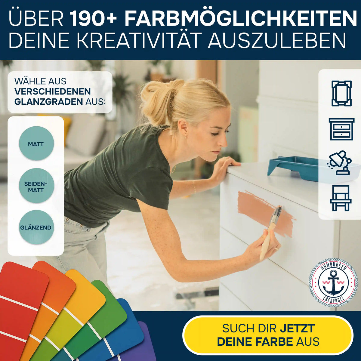 Möbelfarbe ohne Schleifen RAL 7000 Fehgrau - Möbellack Hamburger Lack-Profi - Hamburger Lack-Profi