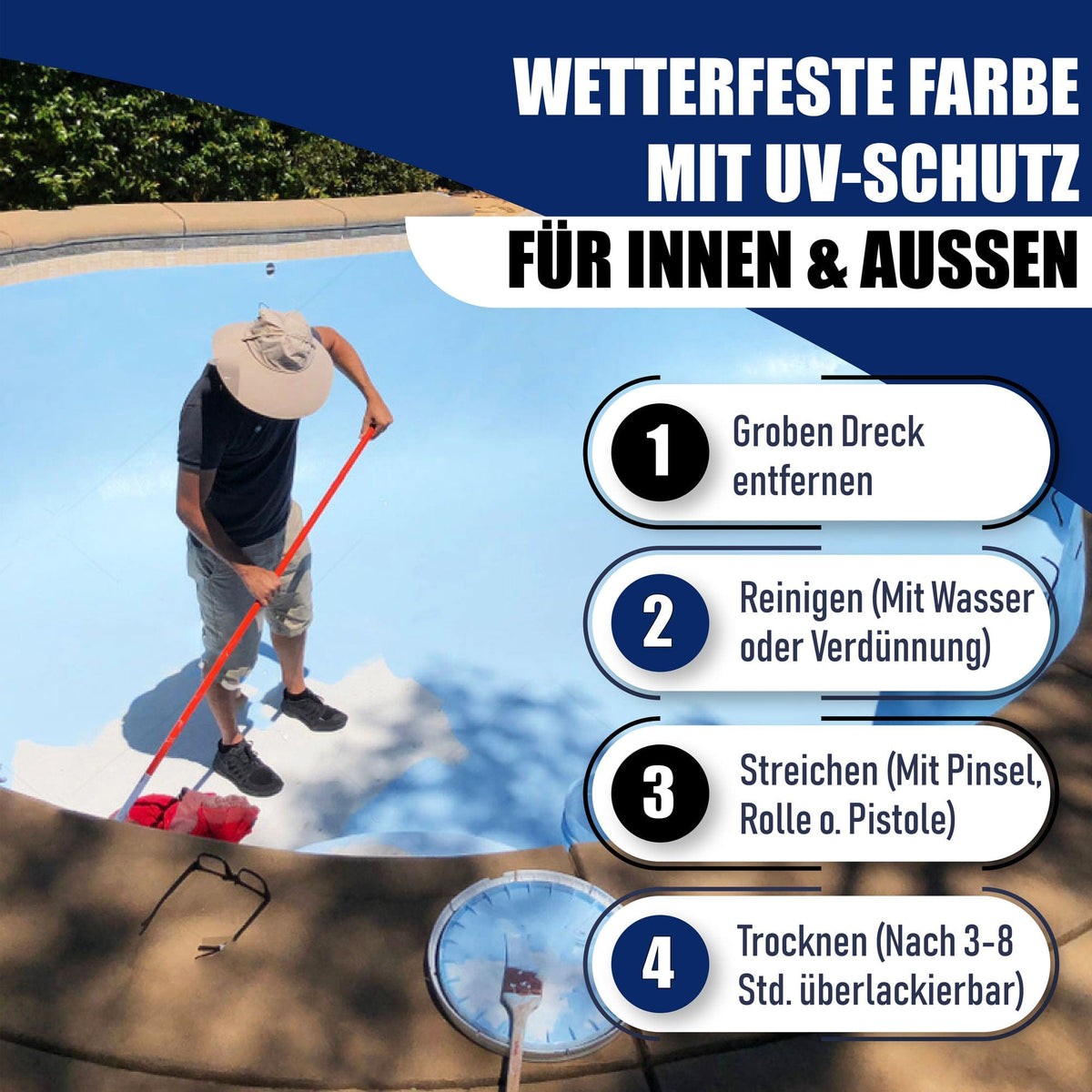 Farba do basenów Brąz orzechowy RAL 8011 z zestawem malarskim (X300) - Hamburger Lack-Profi, Zdjęcie 4