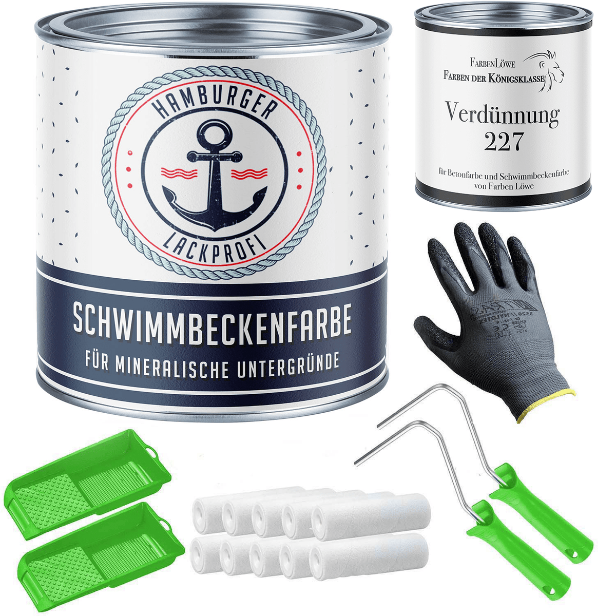 Farba do basenów Szary namiotowy RAL 7010 z zestawem malarskim (X300) - Hamburger Lack-Profi