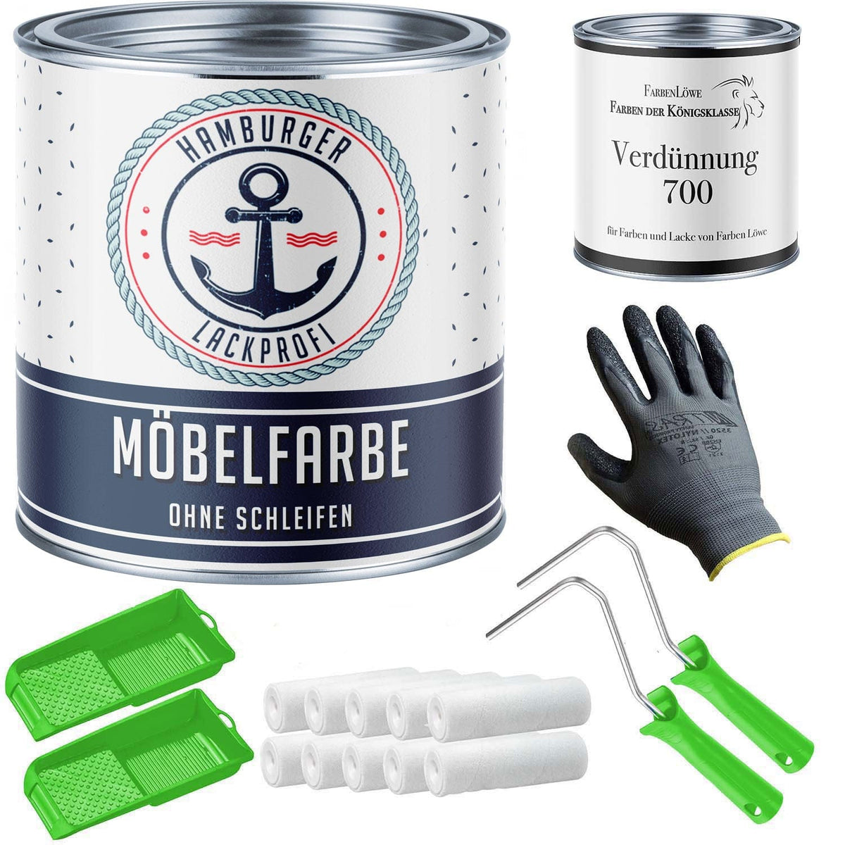 Farba do mebli bez szlifowania RAL 7002 Szary oliwkowy - Lakier do mebli z zestawem malarskim (X300) - Hamburger Lack-Profi