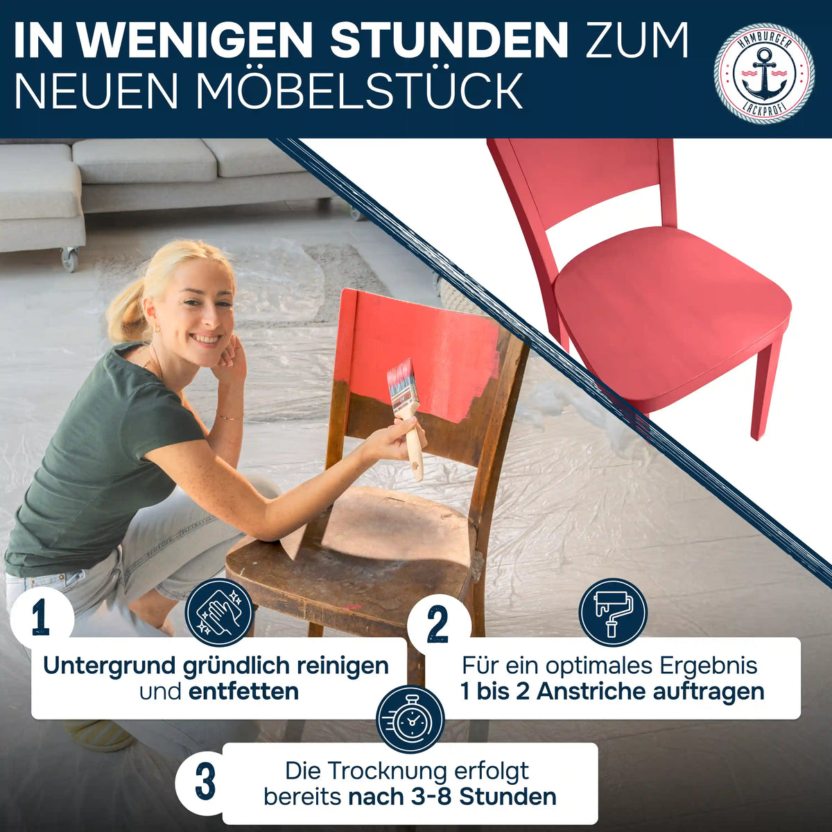 Farba do mebli bez szlifowania RAL 4005 Liliowy niebieski - Lakier do mebli z zestawem malarskim (X500) - Hamburger Lack-Profi