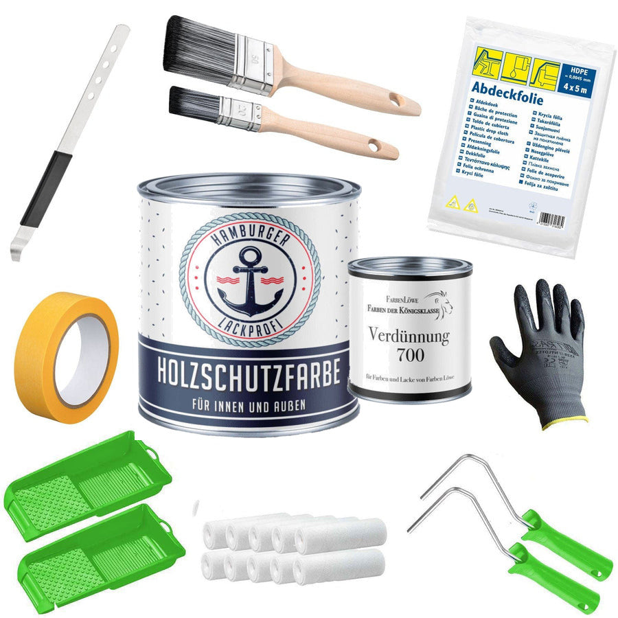 Farba ochronna do drewna PU RAL 3031 Czerwień orientalna - Odporna na warunki atmosferyczne, z zestawem malarskim (X500) - Hamburger Lack-Profi